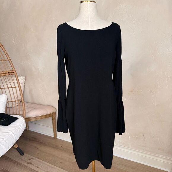 Women's‎ NWT Ann Taylor Black Long Bell Sleeve Sweater Dress size M - Picture 3 of 12